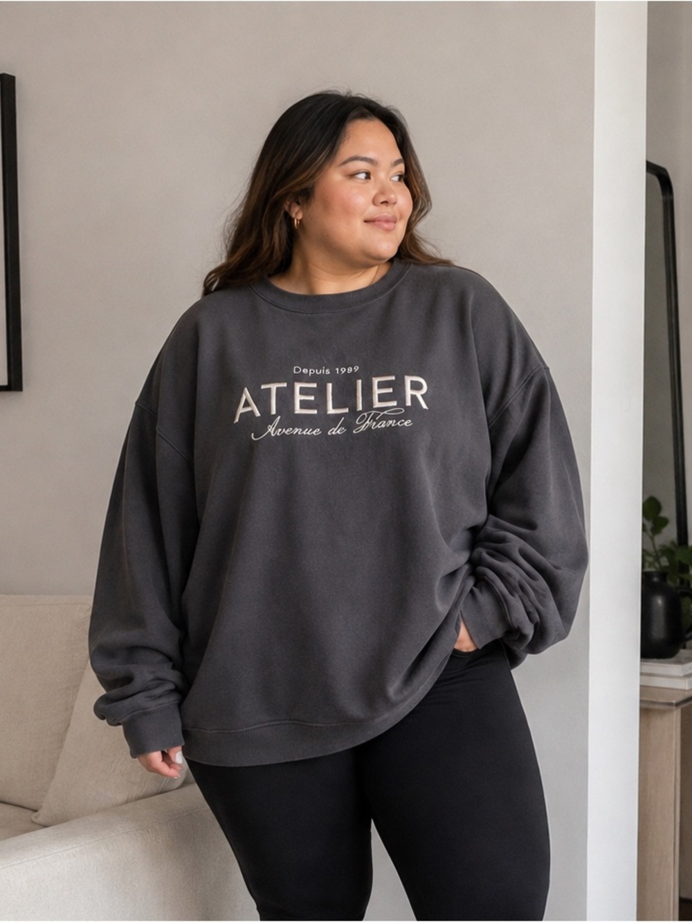 H&M Charcoal Atelier Graphic Crewneck Sweatshirt